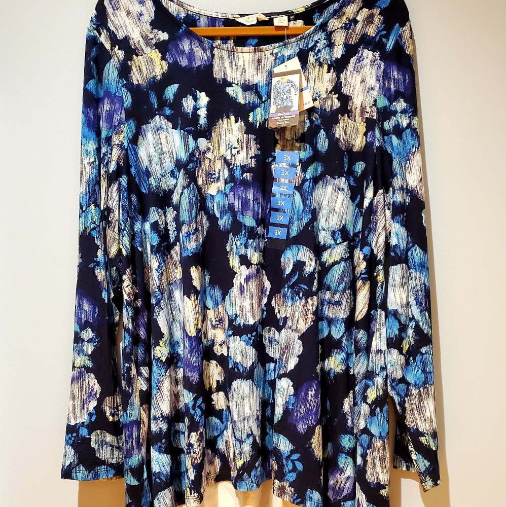 Womens 3x blue long sleeve tunic blouse